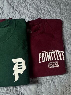 Primitive Green & Burgundy Anime Naruto Graphic Tees boys XL